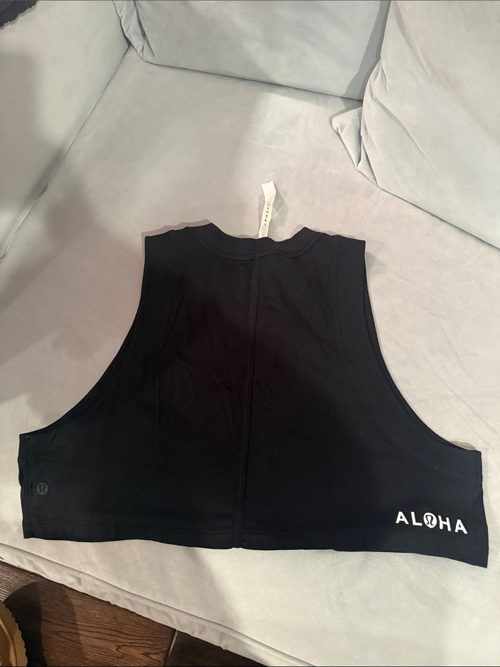 lululemon athletica Black Cropped Muscle Tank w Aloha stamp
